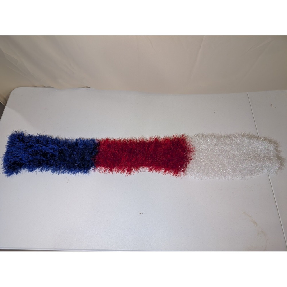 Red White Blue Fuzzy Knit Scarf Soft Novelty Yarn 45" Long Patriotic USA Colors - Picture 1 of 4
